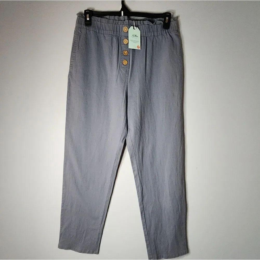 NIMIN Women's Size XL Gray High Waisted Pocketed Paper Bag Pants NWT